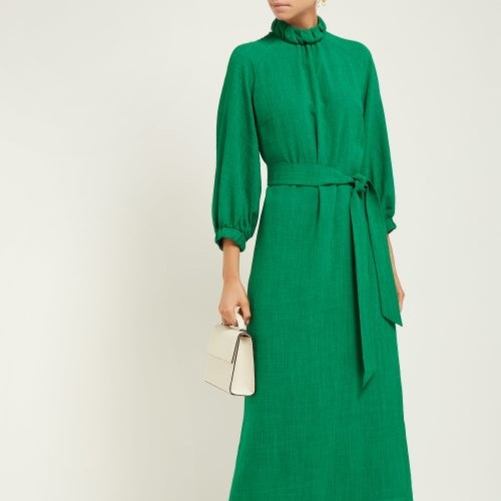 Cefinn High Neck Voile Midi Dress Green Sz 14 US